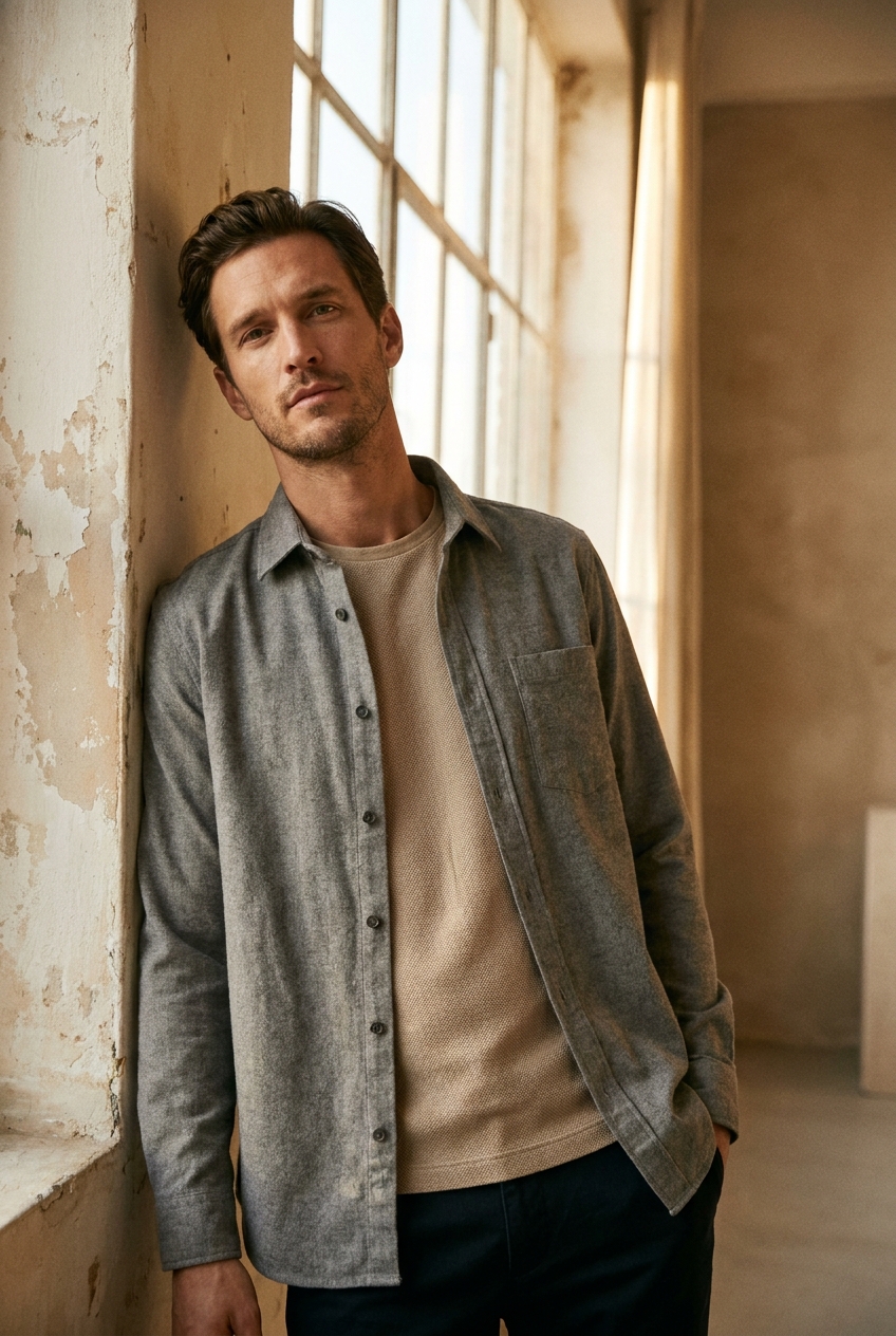 Herr in grauem Casual-Overshirt